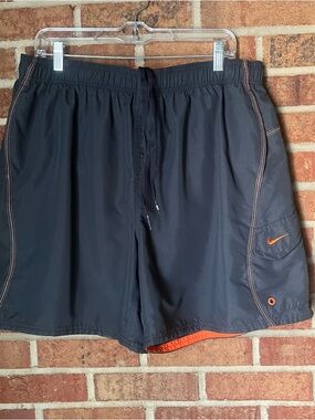 Nike Men XXL Core Volley 9" Cargo Swim Trunks Mesh Liner Charcoal Grey Orange